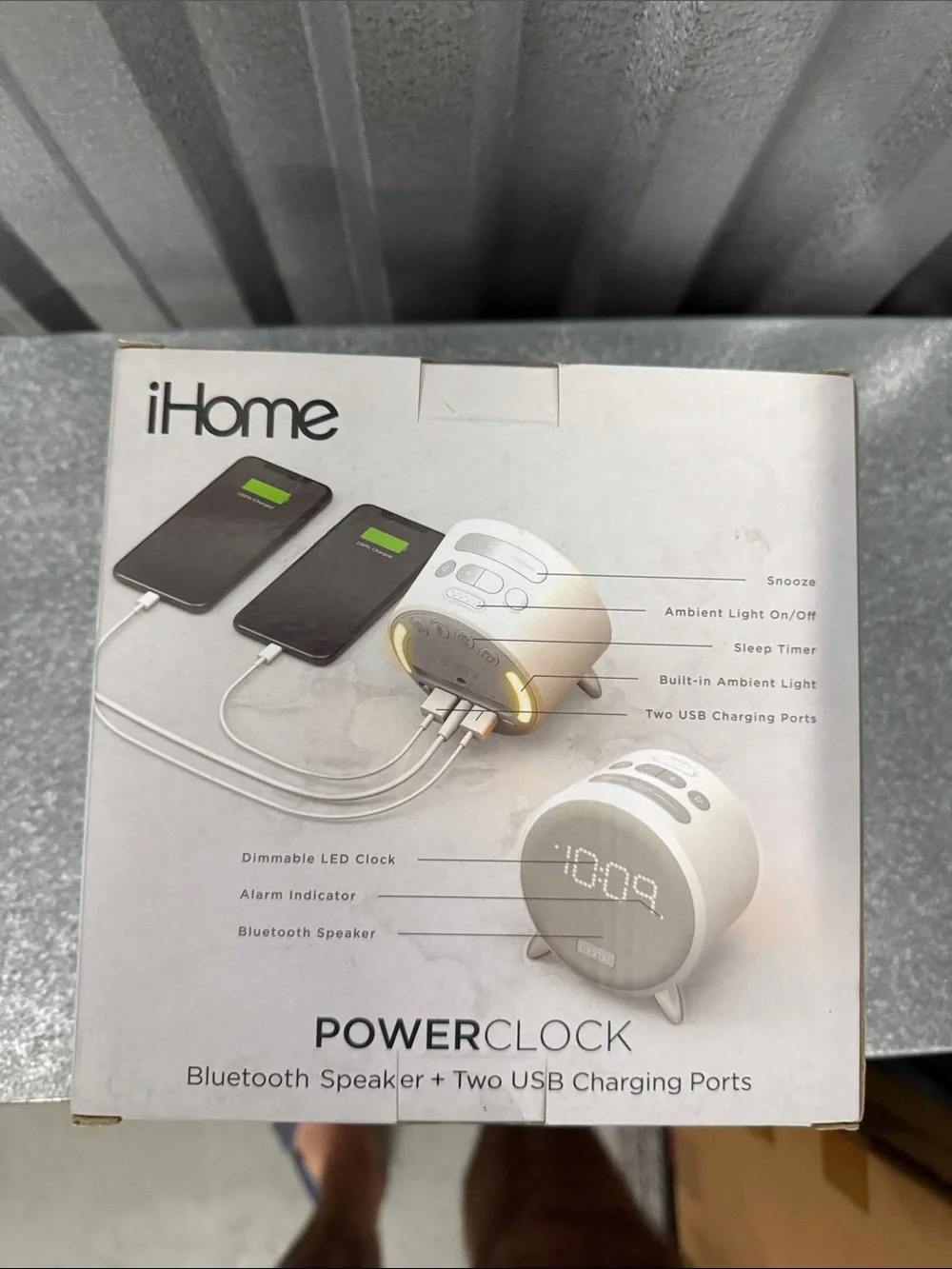 iHome PowerClock Bluetooth Speaker Alarm Clock - White and Silver